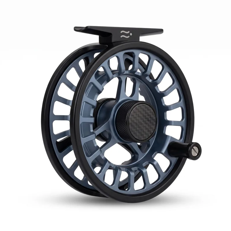 Driftline Seam large-arbor fly reel, matte black with slate-blue spool