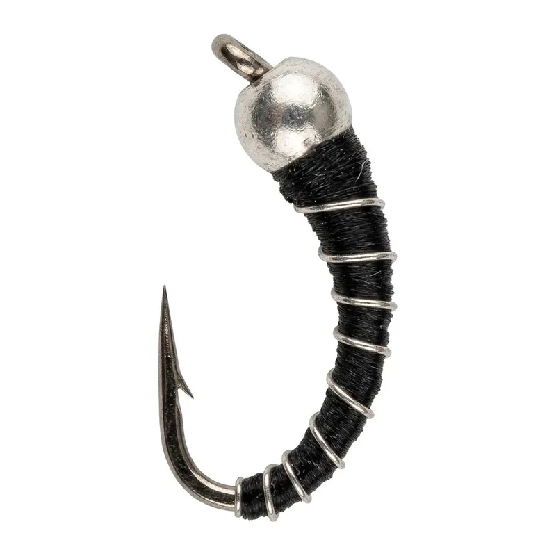 Black Zebra Midge with silver bead and wire rib